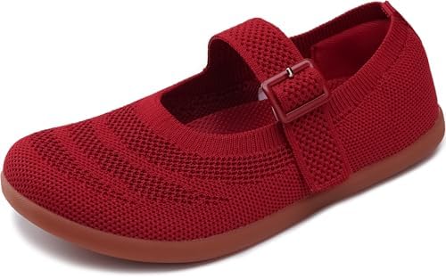 Girls Wide Toe Box Barefoot Mary Jane Little Kids Flats Red