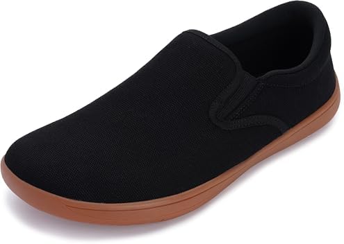 Men's Canvas Slip On Barefoot Shoes Wide Toe Box Black Gum