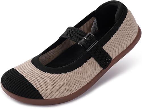 Women's Wide Toe Box Mary Jane Barefoot Flats Zero Drop Nude